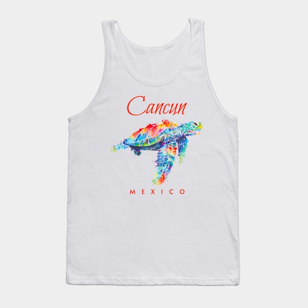Cancun Mexico Watercolor Sea Turtle Tank Top by grendelfly73